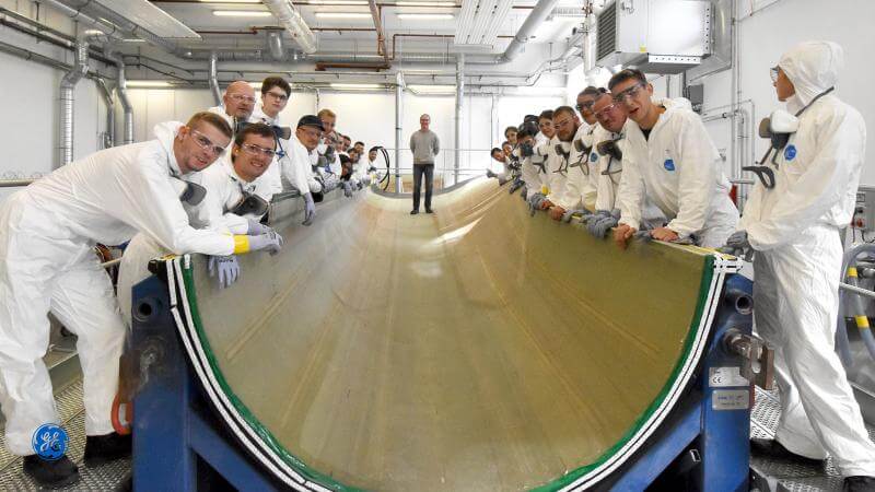 New employees participated in a one-week theoretical class, followed by a week of practicing on an actual piece of a wind-turbine blade mold.