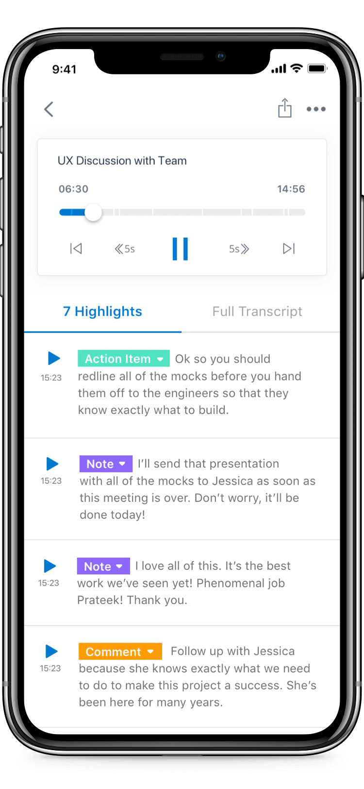 Voicea unlocks verbal conversations so participants can forgo taking notes and focus on the conversation.