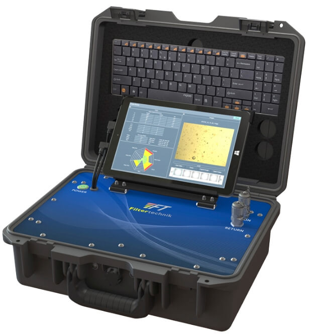 Particle Pal Pro: Picture of Health, is a portable oil analysis kit capable of giving ISO Cleanliness readings, Water Content and Remaining Life of virtually any oil.  The software has a built-in database of over 500 oils as a reference when determining the remaining life. The ability to add new oils to the software is included.