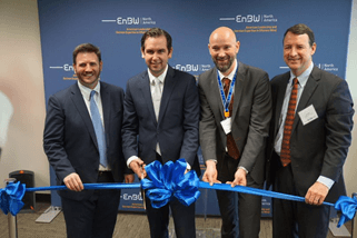 (L-R Above) NJ Senior VP for Economic Transformation Brian Sabina, Jersey City Mayor Steven Fulop, ENBW AG Head of Offshore Wind Portfolio Development Holger Grubel, EnBW North America Managing Director Bill White.